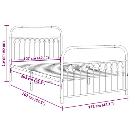 Metal Bed Frame without Mattress with Footboard Black 107x203cm