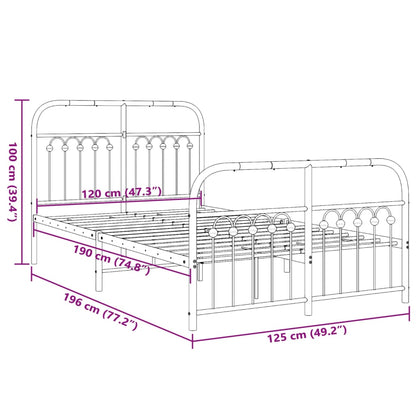 Metal Bed Frame without Mattress with Footboard Black 120x190cm