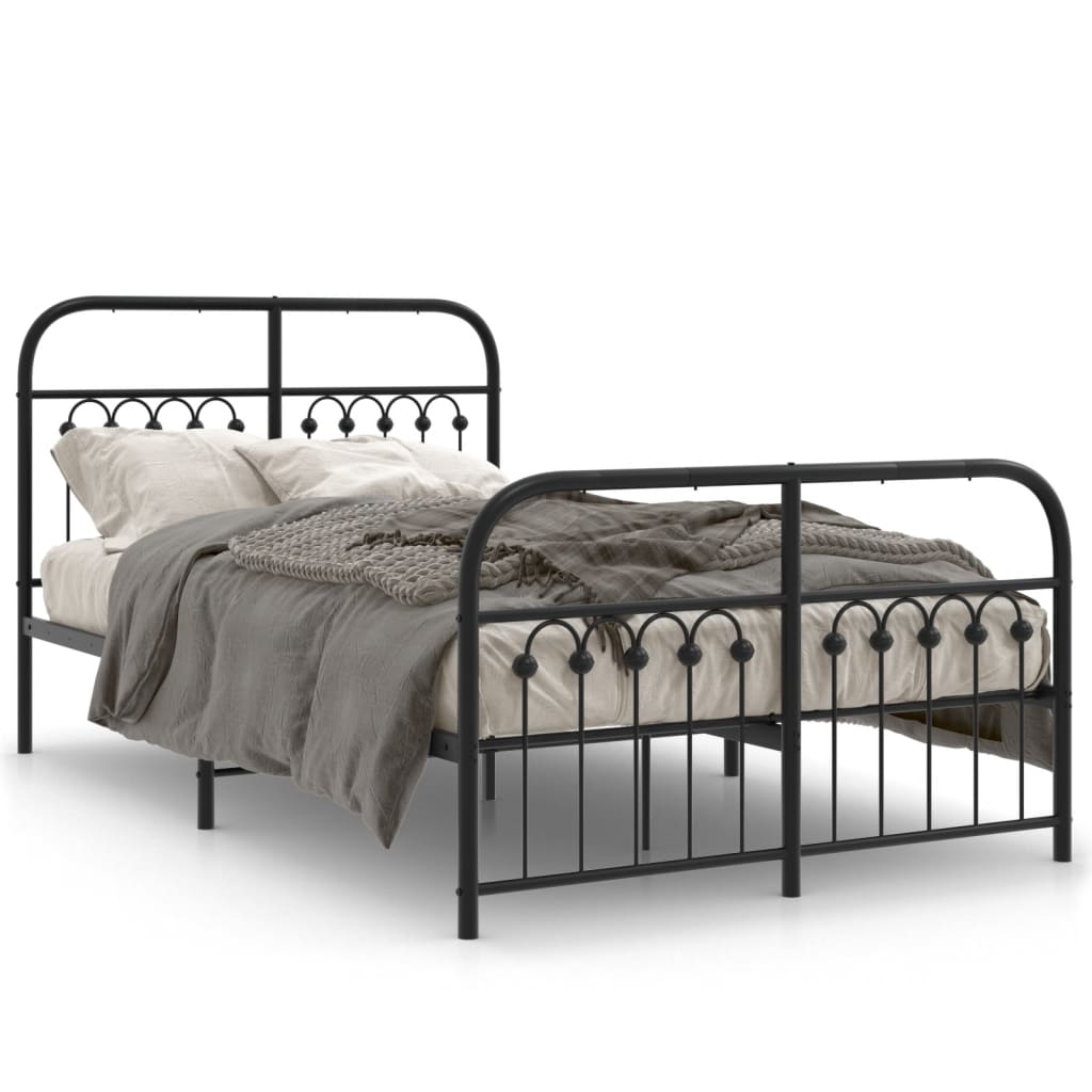 Metal Bed Frame without Mattress with Footboard Black 120x200cm