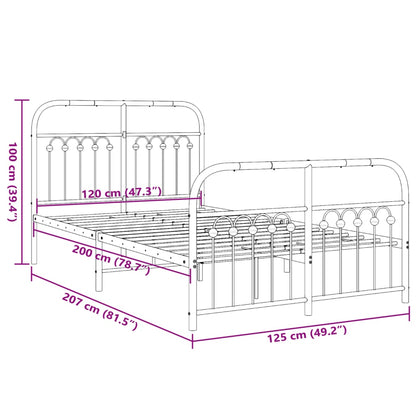 Metal Bed Frame without Mattress with Footboard Black 120x200cm