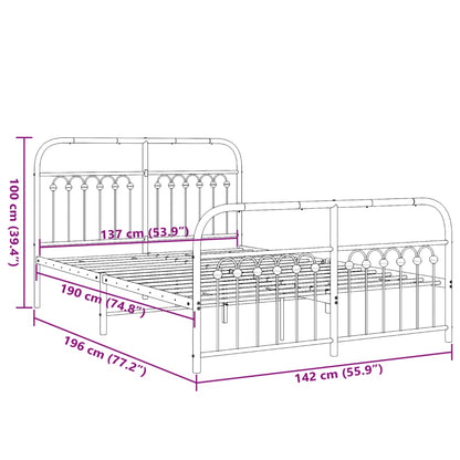 Metal Bed Frame without Mattress with Footboard Black 137x190cm