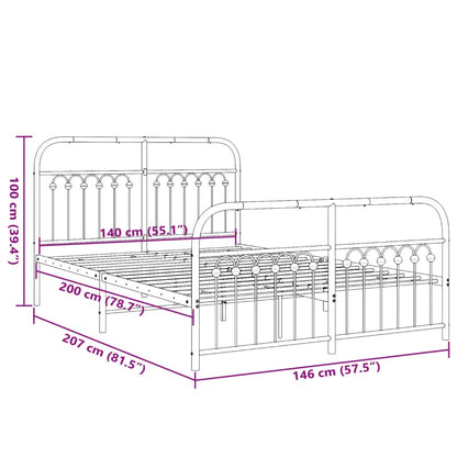Metal Bed Frame without Mattress with Footboard Black 140x200cm
