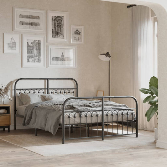 Metal Bed Frame without Mattress with Footboard Black 140x200cm
