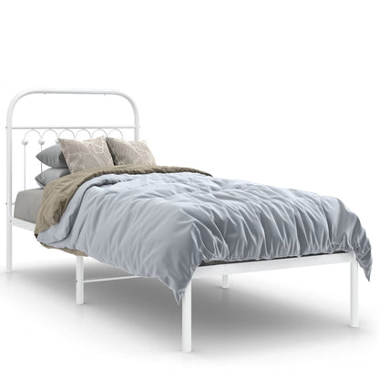 Metal Bed Frame without Mattress with Headboard White 75x190cm