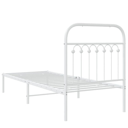Metal Bed Frame without Mattress with Headboard White 75x190cm