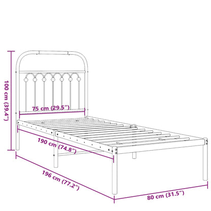 Metal Bed Frame without Mattress with Headboard White 75x190cm