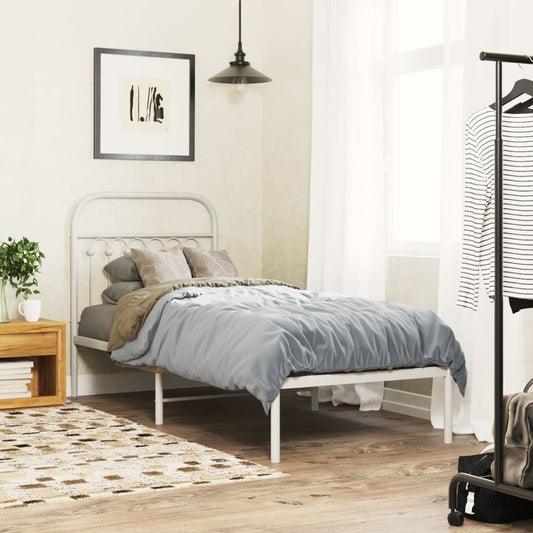 Metal Bed Frame without Mattress with Headboard White 75x190cm