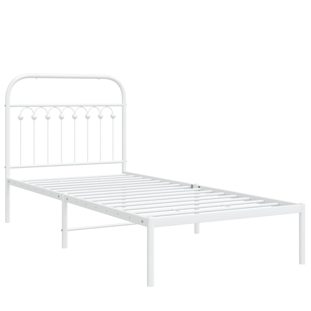 Metal Bed Frame without Mattress with Headboard White 90x190cm