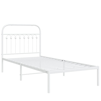 Metal Bed Frame without Mattress with Headboard White 90x190cm