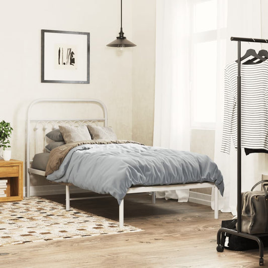 Metal Bed Frame without Mattress with Headboard White 90x190cm