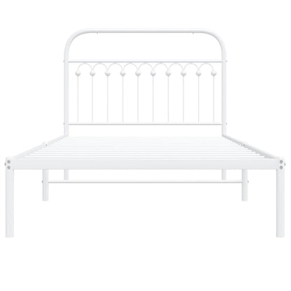 Metal Bed Frame without Mattress with Headboard White 107x203cm