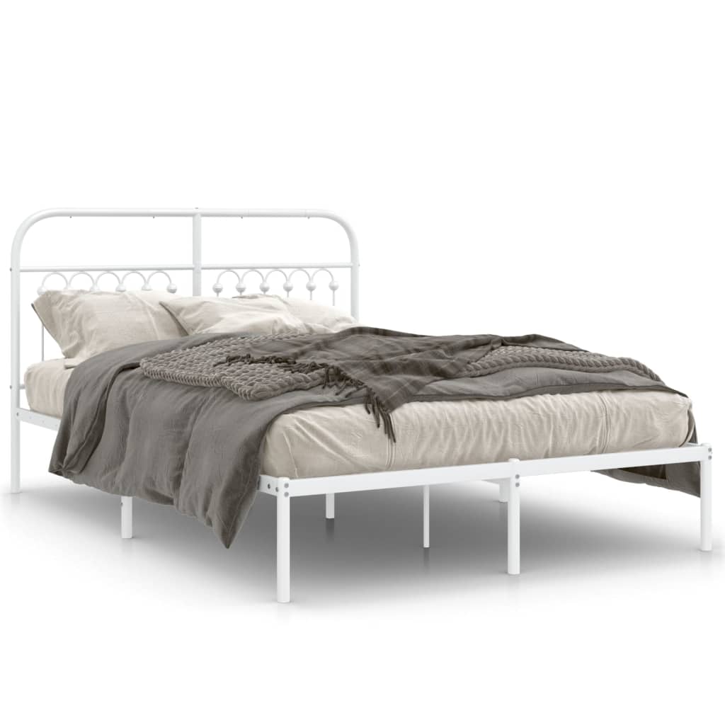 Metal Bed Frame without Mattress with Headboard White 135x190cm