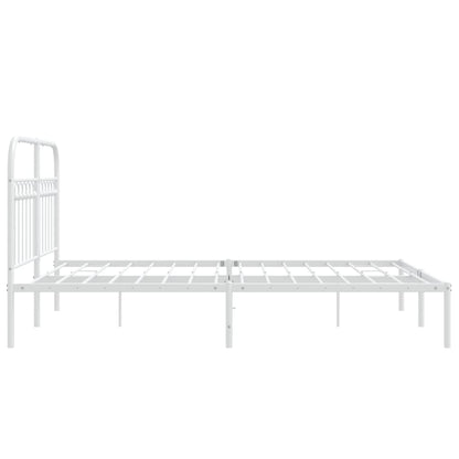 Metal Bed Frame without Mattress with Headboard White 140x190cm