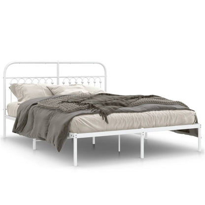 Metal Bed Frame without Mattress with Headboard White 160x200cm