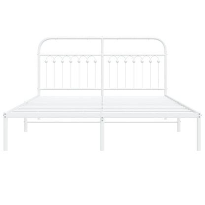Metal Bed Frame without Mattress with Headboard White 160x200cm
