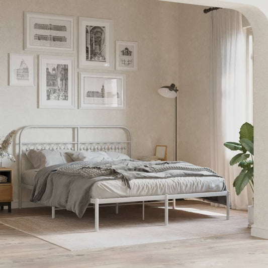 Metal Bed Frame without Mattress with Headboard White 160x200cm