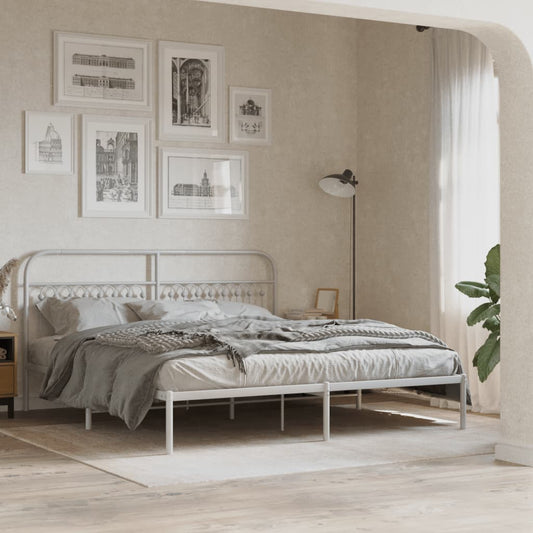 Metal Bed Frame without Mattress with Headboard White 183x203cm