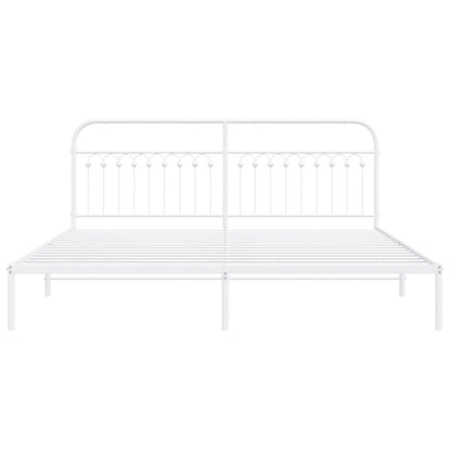 Metal Bed Frame without Mattress with Headboard White 193x203cm