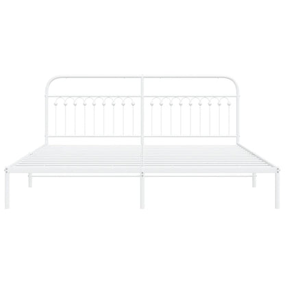 Metal Bed Frame without Mattress with Headboard White 200x200cm