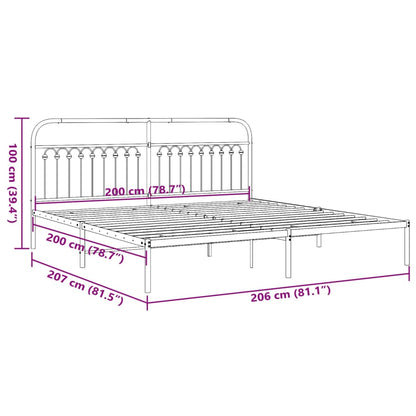Metal Bed Frame without Mattress with Headboard White 200x200cm