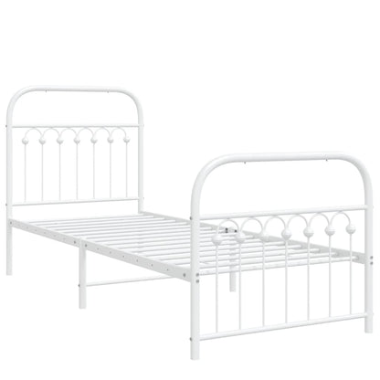 Metal Bed Frame without Mattress with Footboard White 75x190cm