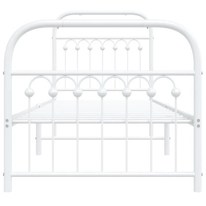 Metal Bed Frame without Mattress with Footboard White 75x190cm