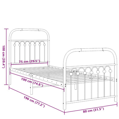 Metal Bed Frame without Mattress with Footboard White 75x190cm