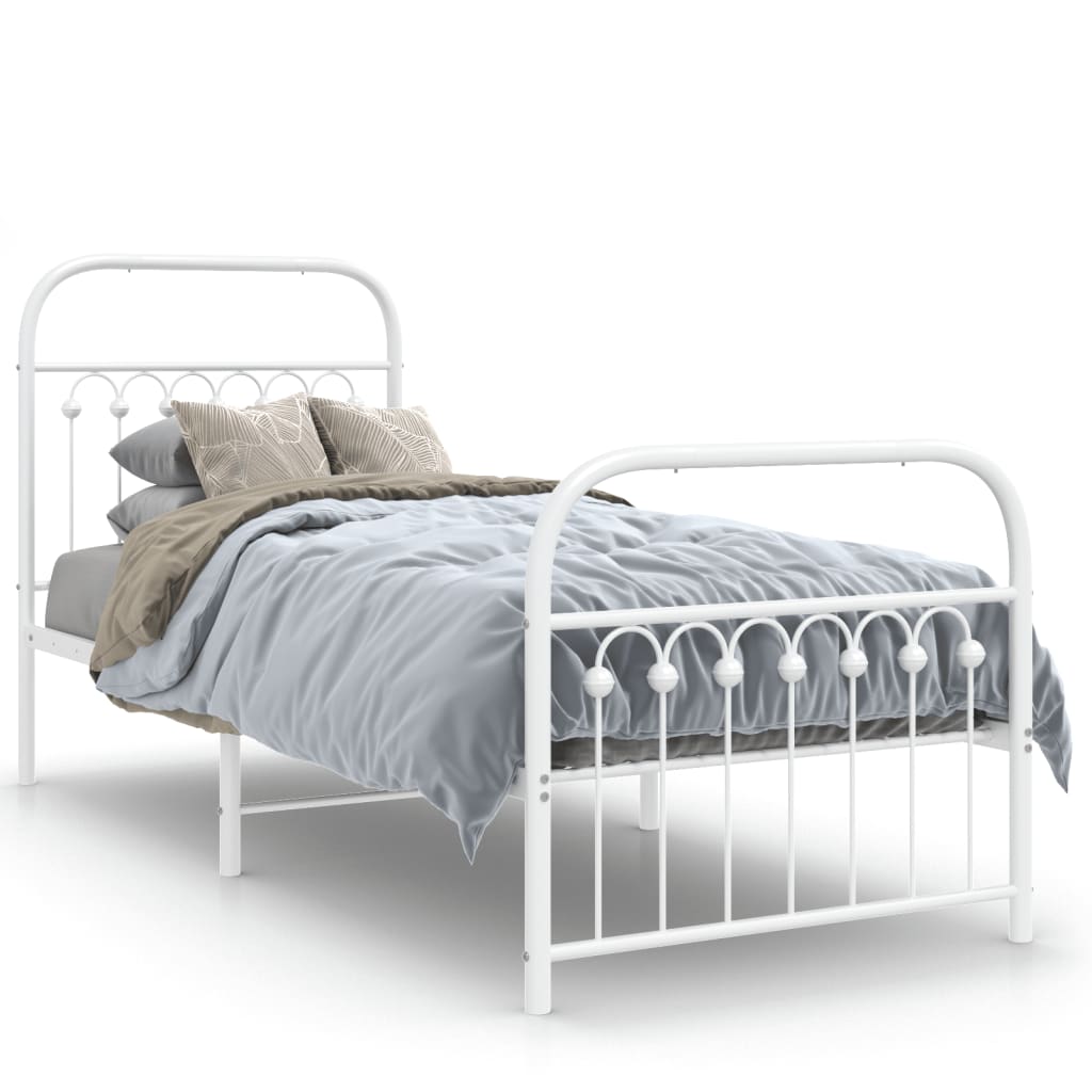 Metal Bed Frame without Mattress with Footboard White 80x200cm