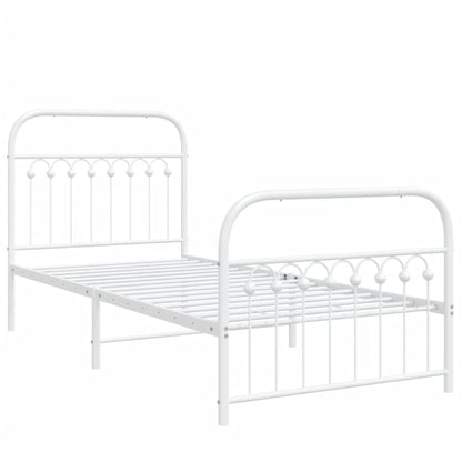 Metal Bed Frame without Mattress with Footboard White 90x190cm