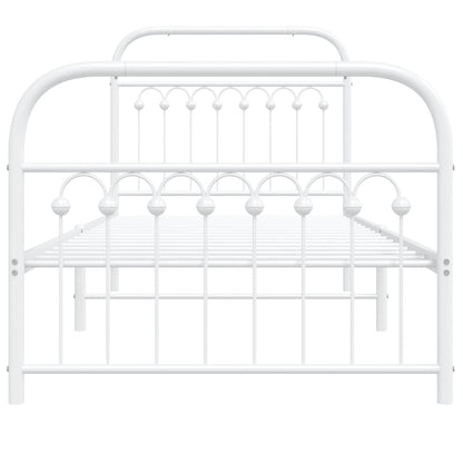 Metal Bed Frame without Mattress with Footboard White 90x190cm