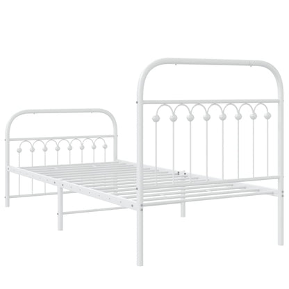 Metal Bed Frame without Mattress with Footboard White 90x190cm