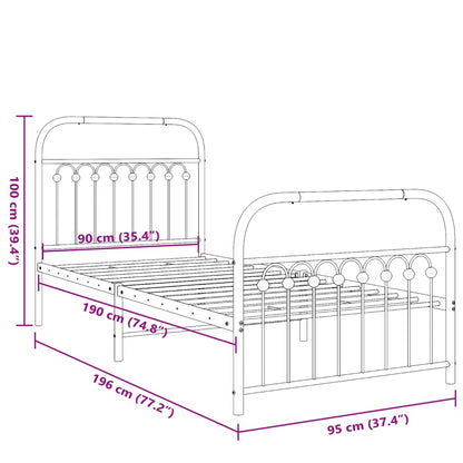 Metal Bed Frame without Mattress with Footboard White 90x190cm