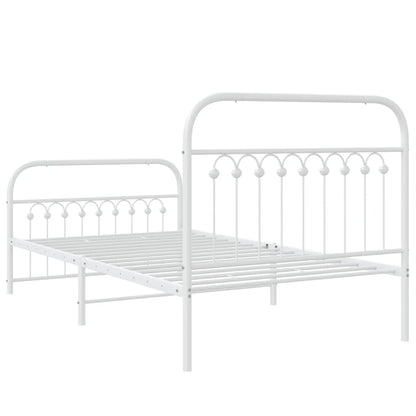 Metal Bed Frame without Mattress with Footboard White 100x190cm
