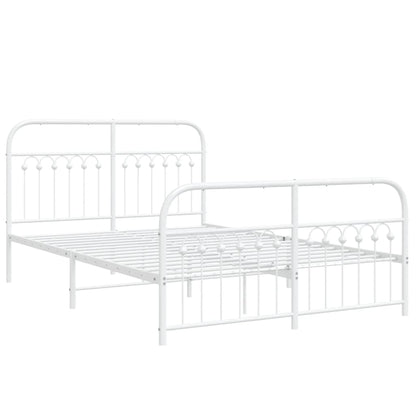 Metal Bed Frame without Mattress with Footboard White 137x190cm