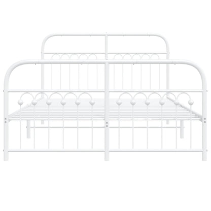 Metal Bed Frame without Mattress with Footboard White 137x190cm