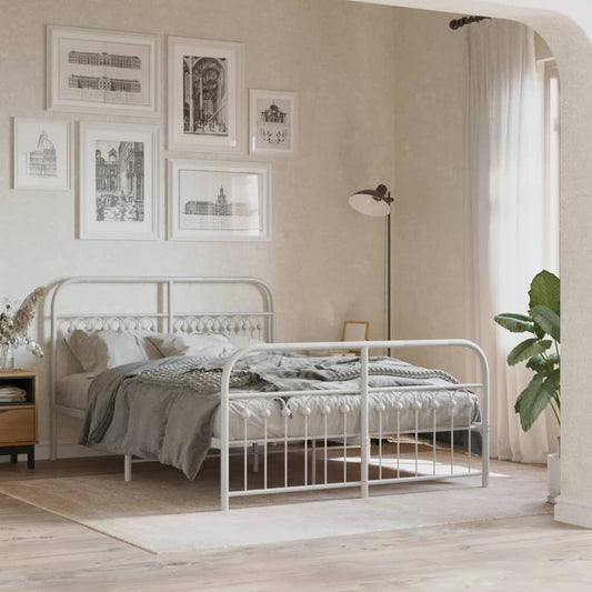 Metal Bed Frame without Mattress with Footboard White 137x190cm