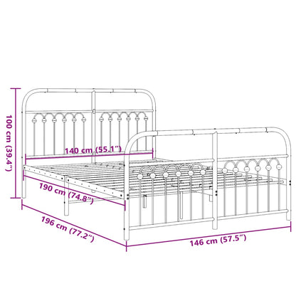 Metal Bed Frame without Mattress with Footboard White 140x190cm