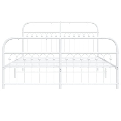 Metal Bed Frame without Mattress with Footboard White 150x200cm