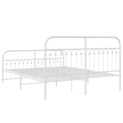 Metal Bed Frame without Mattress with Footboard White 150x200cm