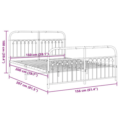 Metal Bed Frame without Mattress with Footboard White 150x200cm