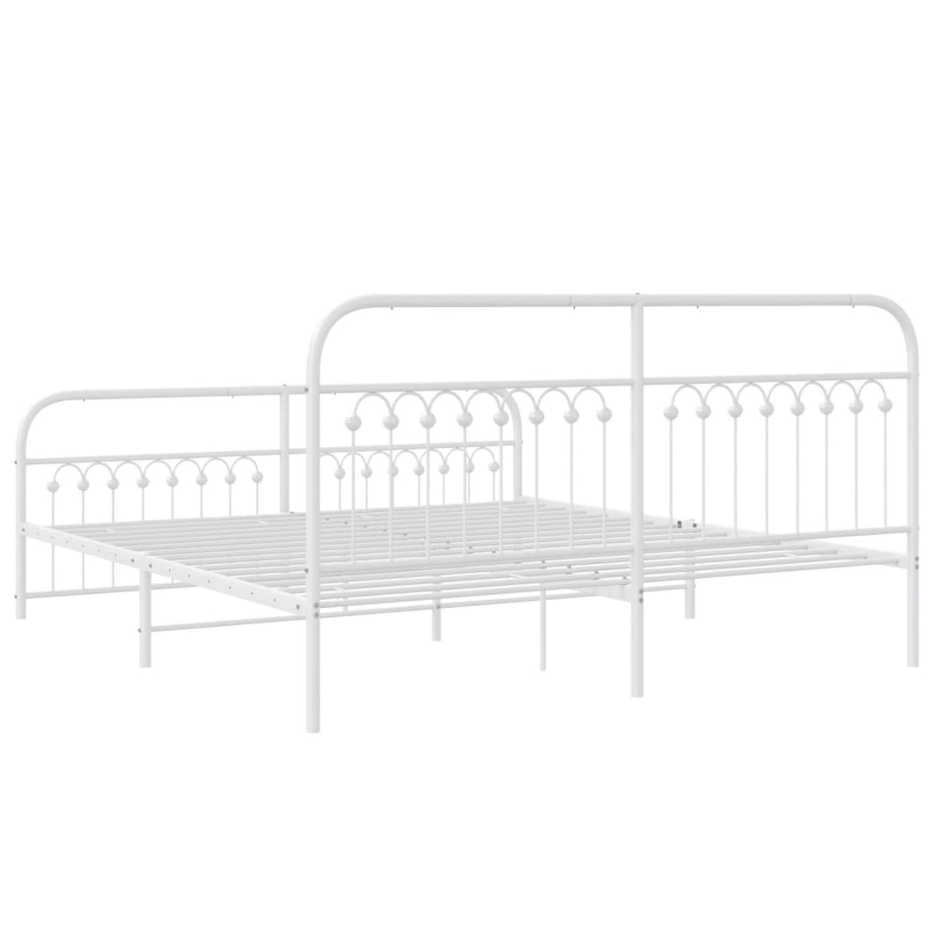 Metal Bed Frame without Mattress with Footboard White 183x203cm
