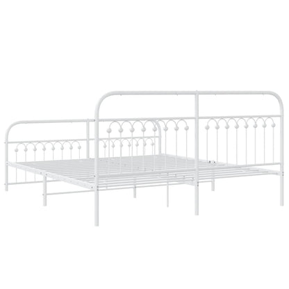 Metal Bed Frame without Mattress with Footboard White 183x203cm