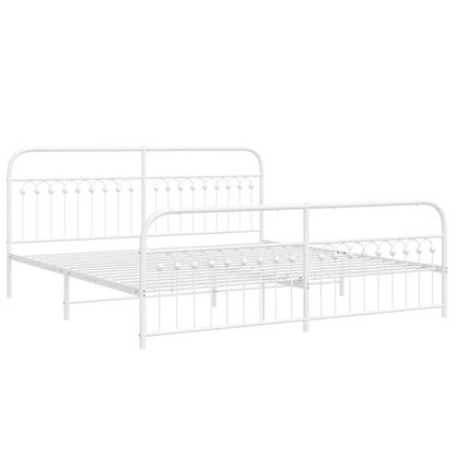 Metal Bed Frame without Mattress with Footboard White 193x203cm
