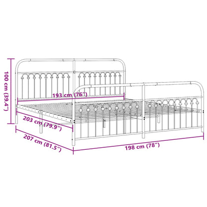 Metal Bed Frame without Mattress with Footboard White 193x203cm