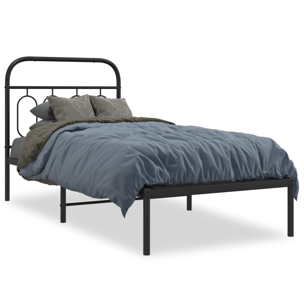Metal Bed Frame without Mattress with Headboard Black 80x200cm
