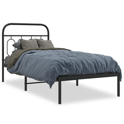 Metal Bed Frame without Mattress with Headboard Black 80x200cm