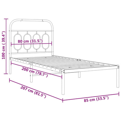 Metal Bed Frame without Mattress with Headboard Black 80x200cm
