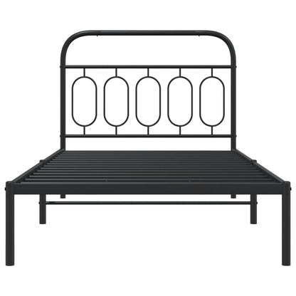 Metal Bed Frame without Mattress with Headboard Black 100x190cm