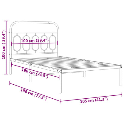 Metal Bed Frame without Mattress with Headboard Black 100x190cm