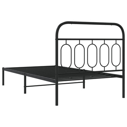 Metal Bed Frame without Mattress with Headboard Black 107x203cm